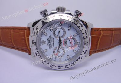 Rolex Daytona Replica Watch: SS White Dial / Brown Leather